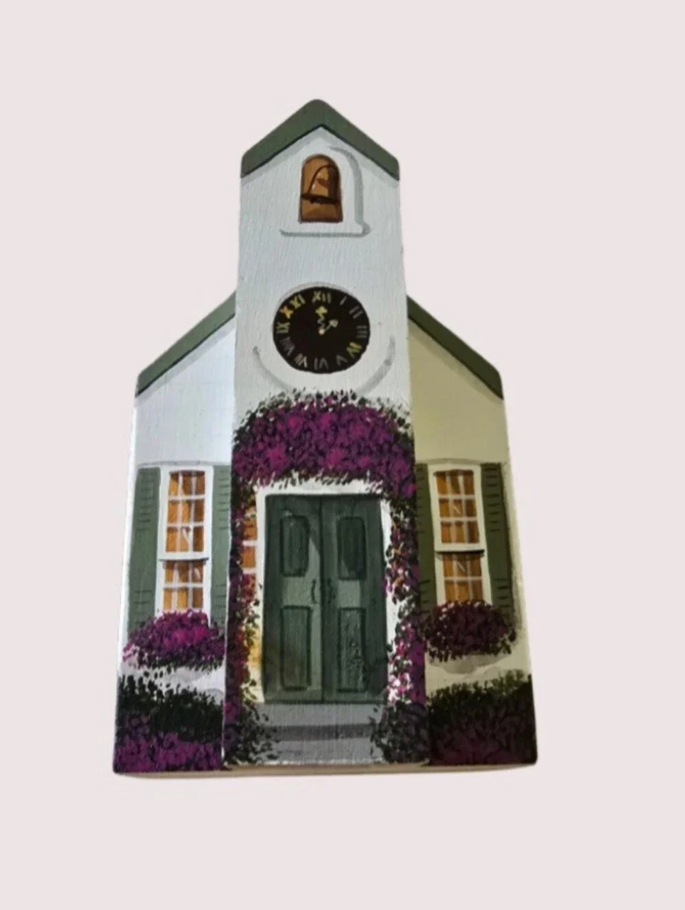 Vintage Susan J Stentiford Little White Church Wood Shelf Sitter Signed Decor